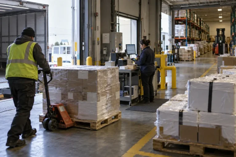 Pharmaceutical warehouse ASRS system receiving area